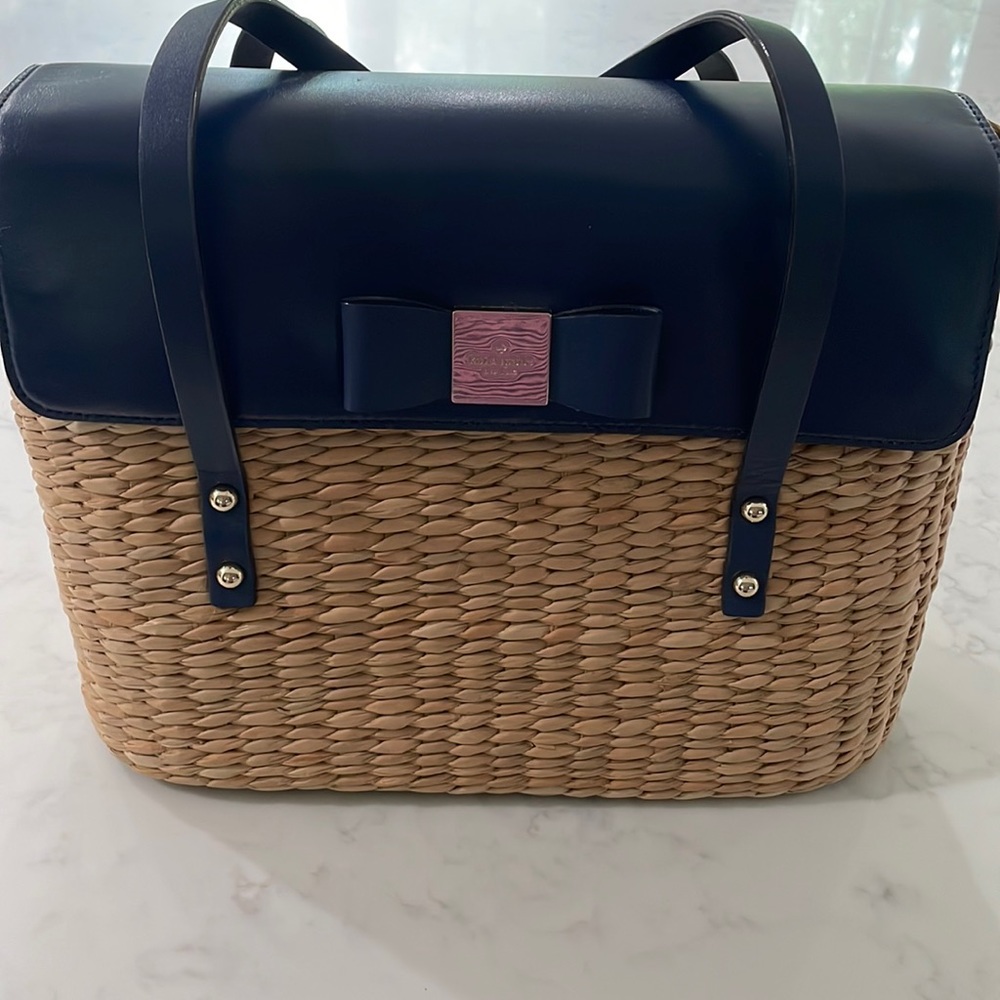 Kate Spade basket handbag with navy leather. Only used twice.